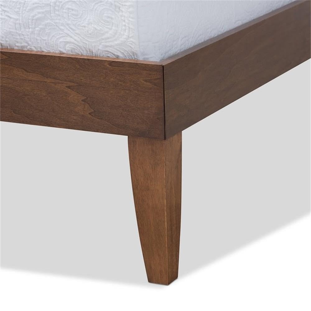 BOWERY HILL Queen Size Walnut Finished Platform Bed Frame with Headboard - Solid Wood Modern Bedroom Furniture for Small Spaces & Guest Rooms