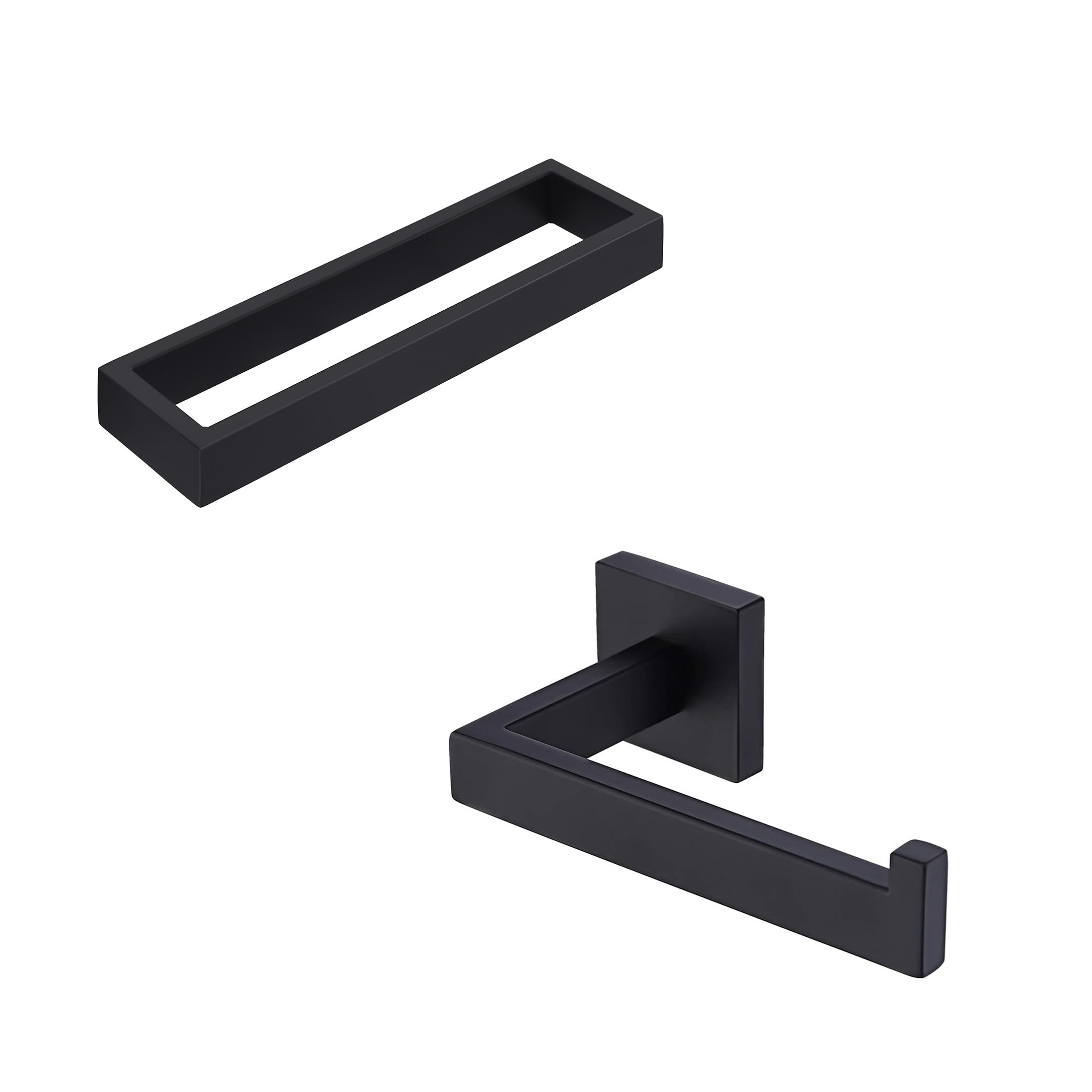 10 Inch Modern Matte Black Towel Holder & Toilet Paper Holder Wall Mount Set (A23080-BK + A2572-BK) - Perfect for Bathroom, Kitchen & Laundry Room Organization