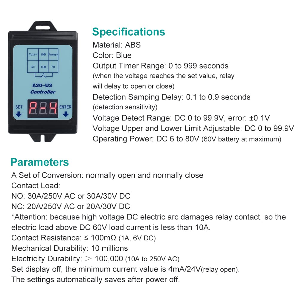 DC 6-80V Voltage Monitoring Relay with Time Delay | Undervoltage & Overvoltage Protection | 4 Operating Modes | Charging/Discharge Controller Module | Perfect for Solar Power Systems, Battery Backup & Industrial Equipment Protection
