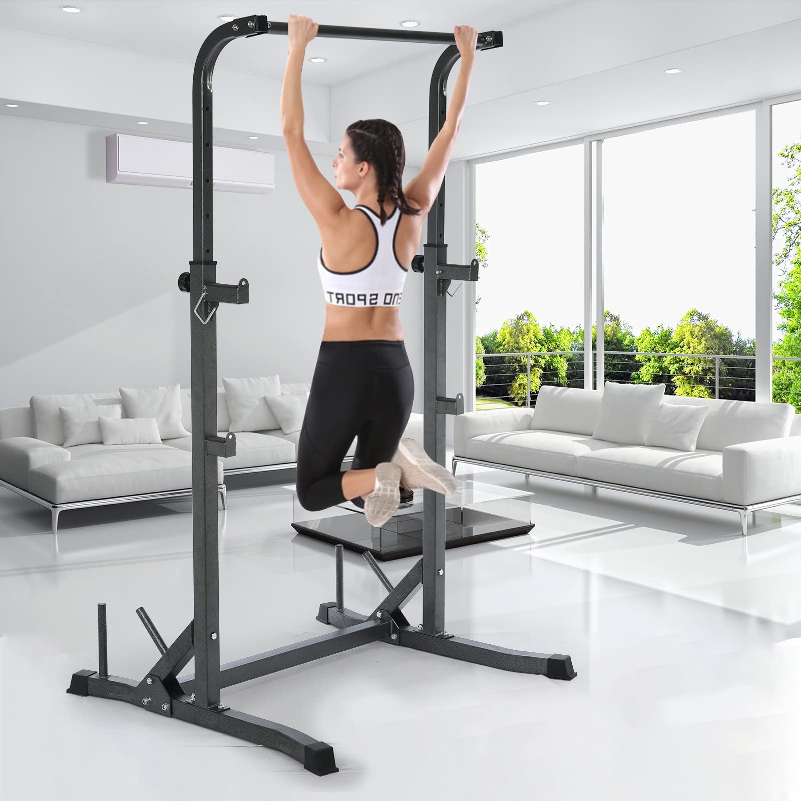 FWBNUIF Power Tower - Adjustable Dip/Pull Up Station for Home Gym, Multi-Function Workout Equipment with Pull Up Bar, Push Up Bars & Knee Raises - Strength Training & Calisthenics Equipment (Black) - Perfect for Home Fitness, Bodyweight Exercises & Full-Body Workouts