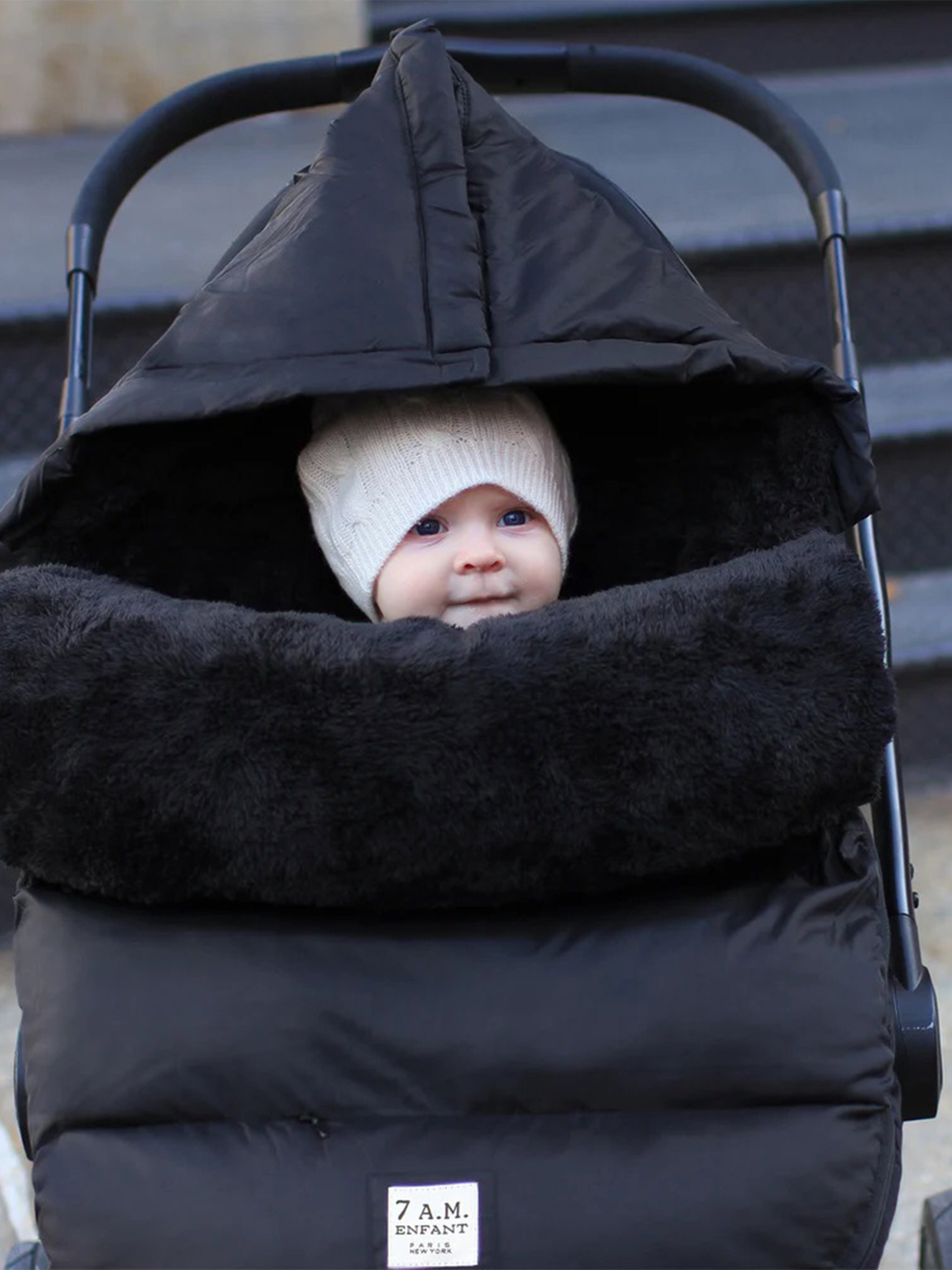 7AM Enfant Baby PlushPOD in Black - Soft & Cozy Infant Car Seat Cover for Winter - Perfect for Strollers, Car Seats & Baby Carriers