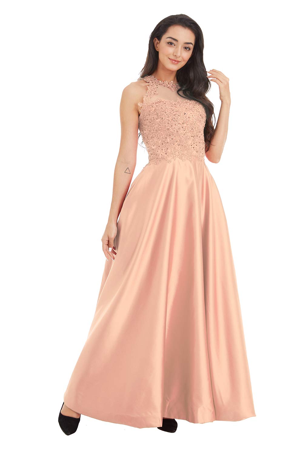Elegant Ailidaw Women's Halter Prom Dress - Satin Ball Gown with Beaded Applique & Pockets | Long Formal Evening Gown for Prom, Homecoming, Wedding Party & Special Occasions