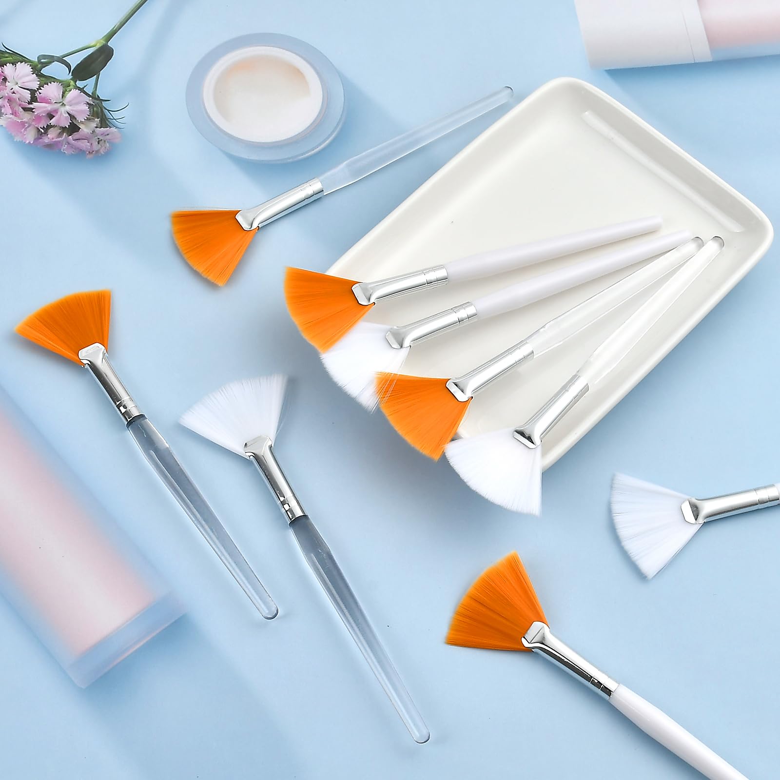 60 Pieces Soft Fan Brushes for Facials & Makeup - Professional Esthetician Brushes for Mud Clay Masks, Women & Girls (Yellow & White) - Perfect for Spa, Salon & Home Skincare Routines