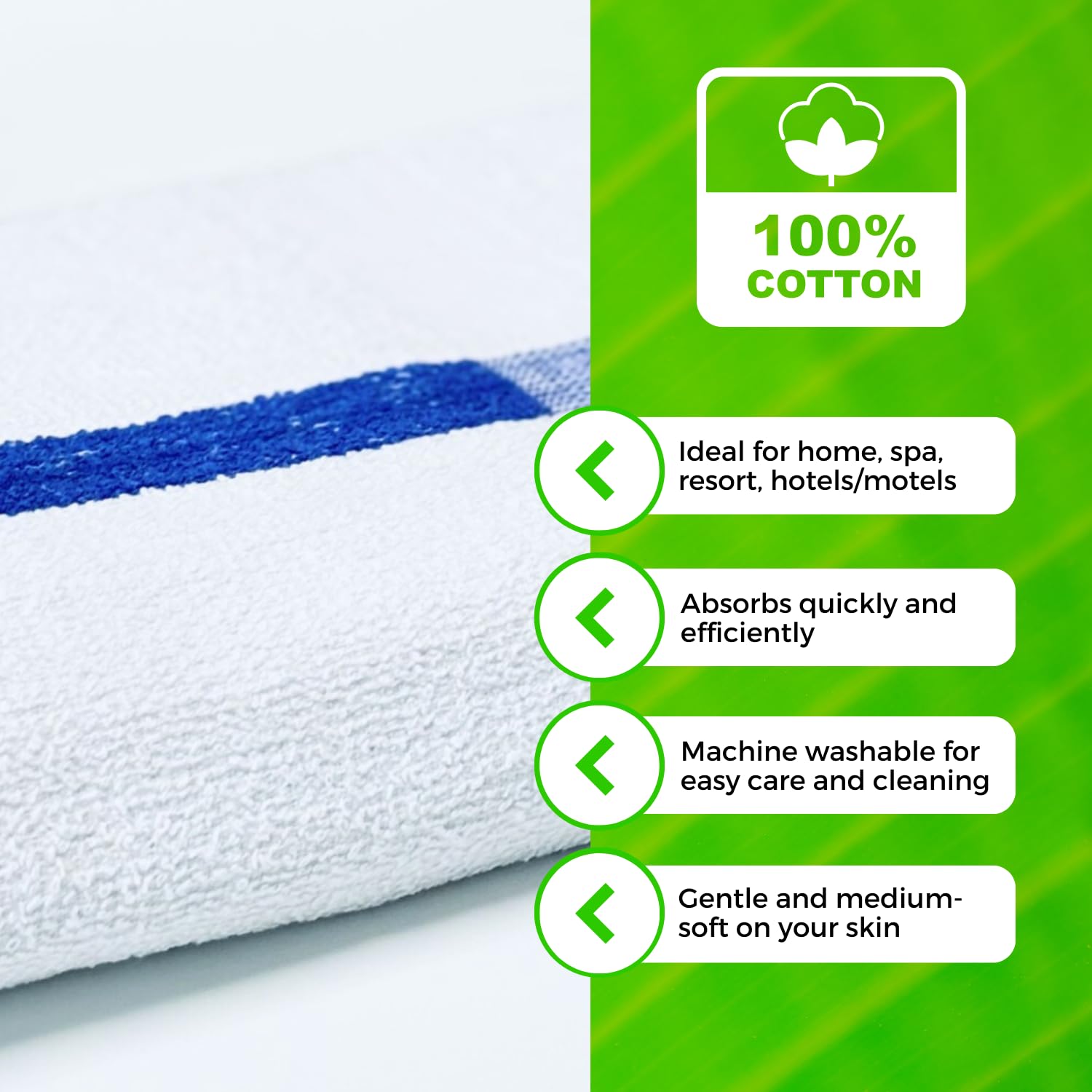 Premium 24x48 Inch Soft & Absorbent Poolside Towels - 100% Cotton Bath Towels with White & Blue Stripe - Ideal for Swimming Pool, Spa, Gym, Beach, Hotel - Quick-Drying & Plush for Ultimate Comfort