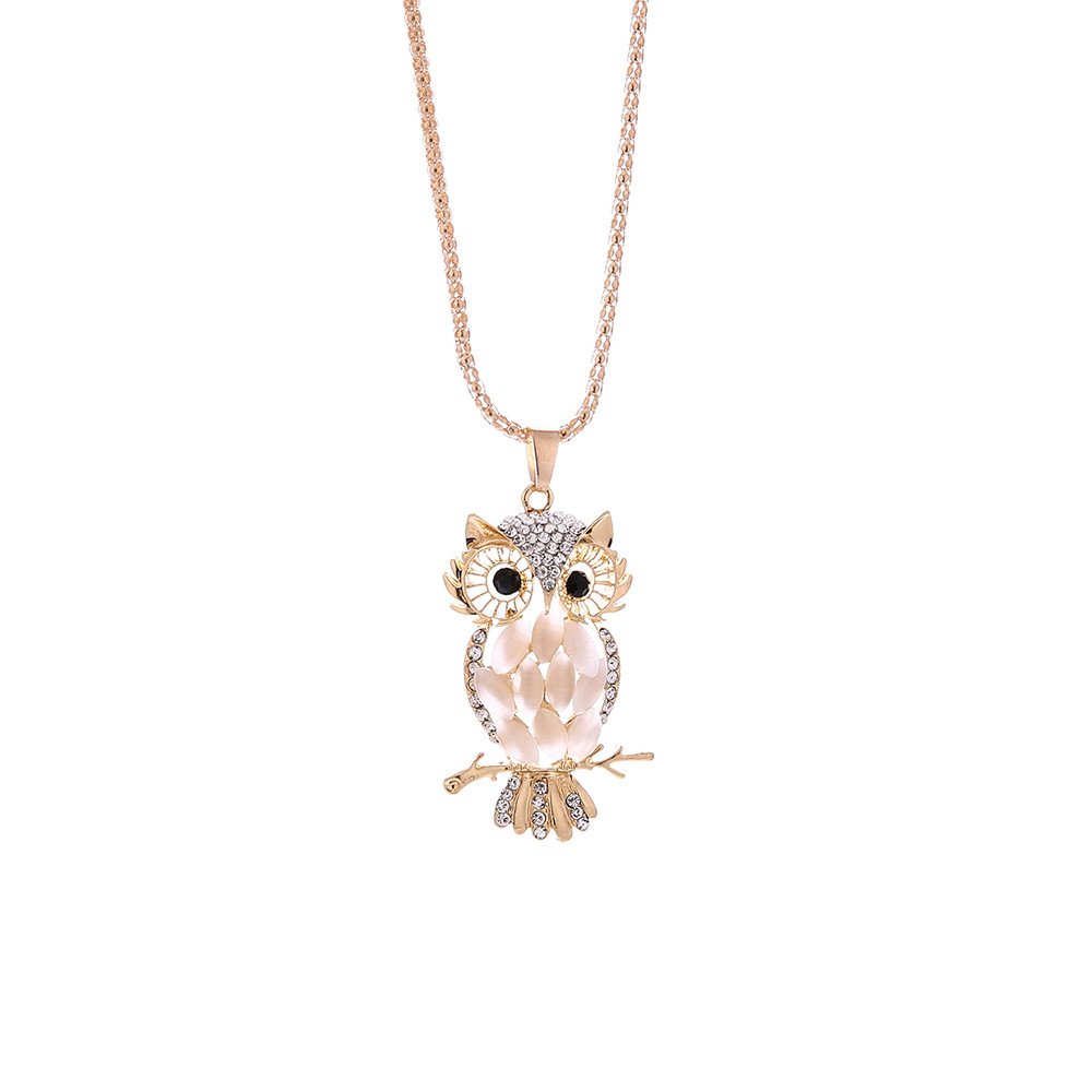 Exquisite Crystal Sweater Necklace for Women - Long Fashion Pendant Chain Jewelry Accessory (White Owl) | Perfect for Office Wear, Evening Dresses & Casual Outfits