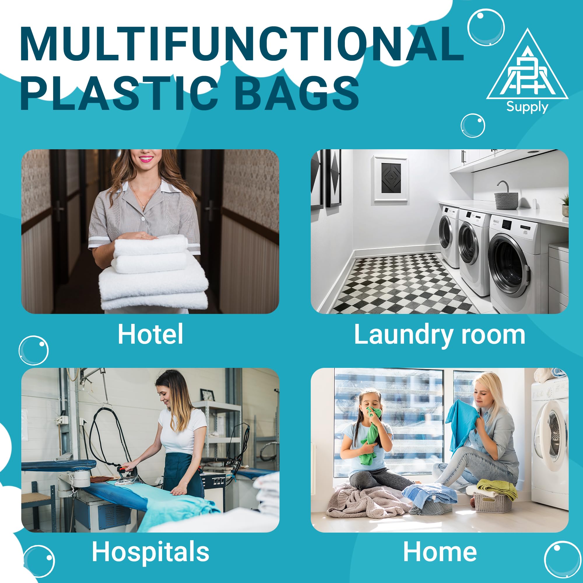 1000 Pack Disposable Travel Laundry Bags - 18x19x4 Inch White Hotel Plastic Bags for Dirty Clothes, 0.9 Mil Semi-Translucent Drawstring Bags with Write-On Block - Perfect for Hotels, Hospitals, Gyms & Travel Organization
