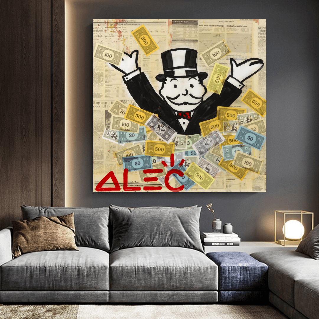 Alec Monopoly Money Man Millionaire Canvas Wall Art - Modern Pop Art Home Decor for Living Room, Office & Game Room