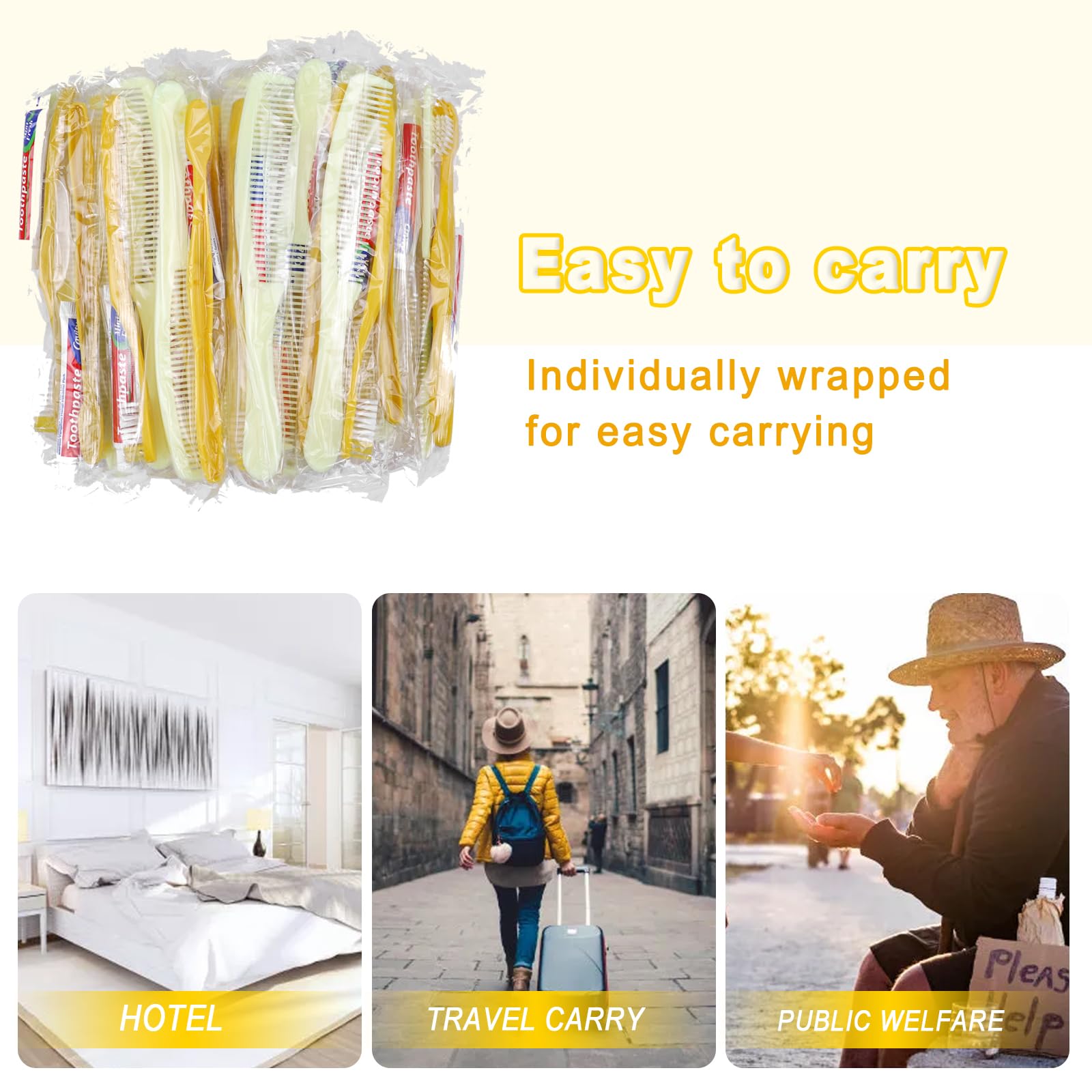 100 Pack Disposable Toothbrushes with Toothpaste & Comb Set - 10g Toothpaste & 7 Inch Hair Comb - Individually Wrapped Travel Toothbrush Kits in Bulk for Travel, Hotels, Airbnb, Homeless Shelters & Charity Donations - Perfect for Hygiene Kits, Emergency Preparedness & On-the-Go Oral Care