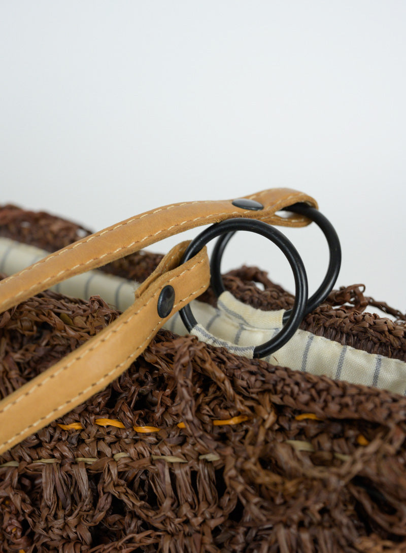 Jamin Puech Straw Borsina Handbag with Pom Pom - Brown Woven Crossbody Bag for Women | Perfect for Beach, Travel and Everyday Use
