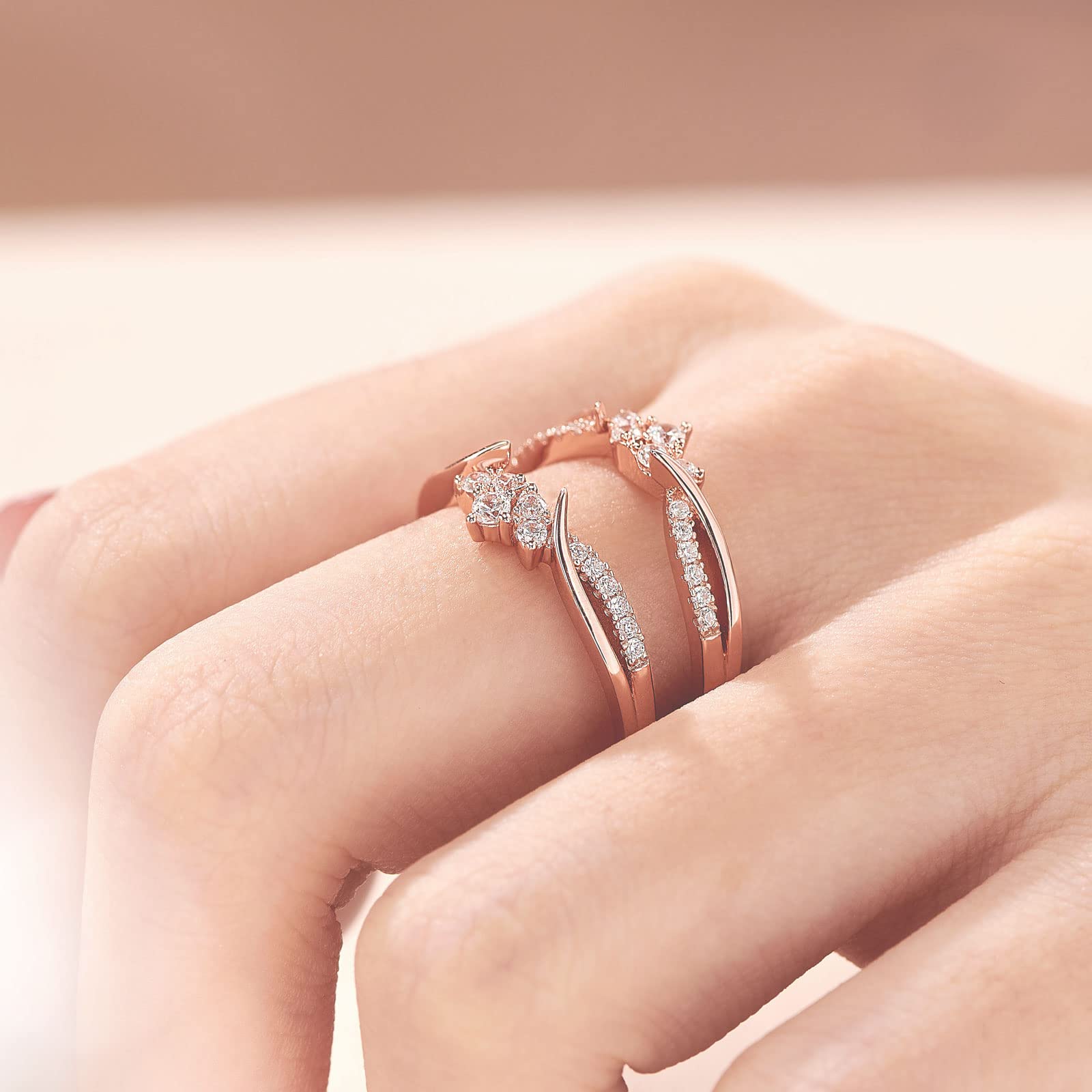 SHELOVES Rose Gold Plated Engagement Ring Guard Enhancer - 925 Sterling Silver with AAAAA Cubic Zirconia (Size 5-12) - Perfect for Wedding, Anniversary & Proposal Jewelry Gifts