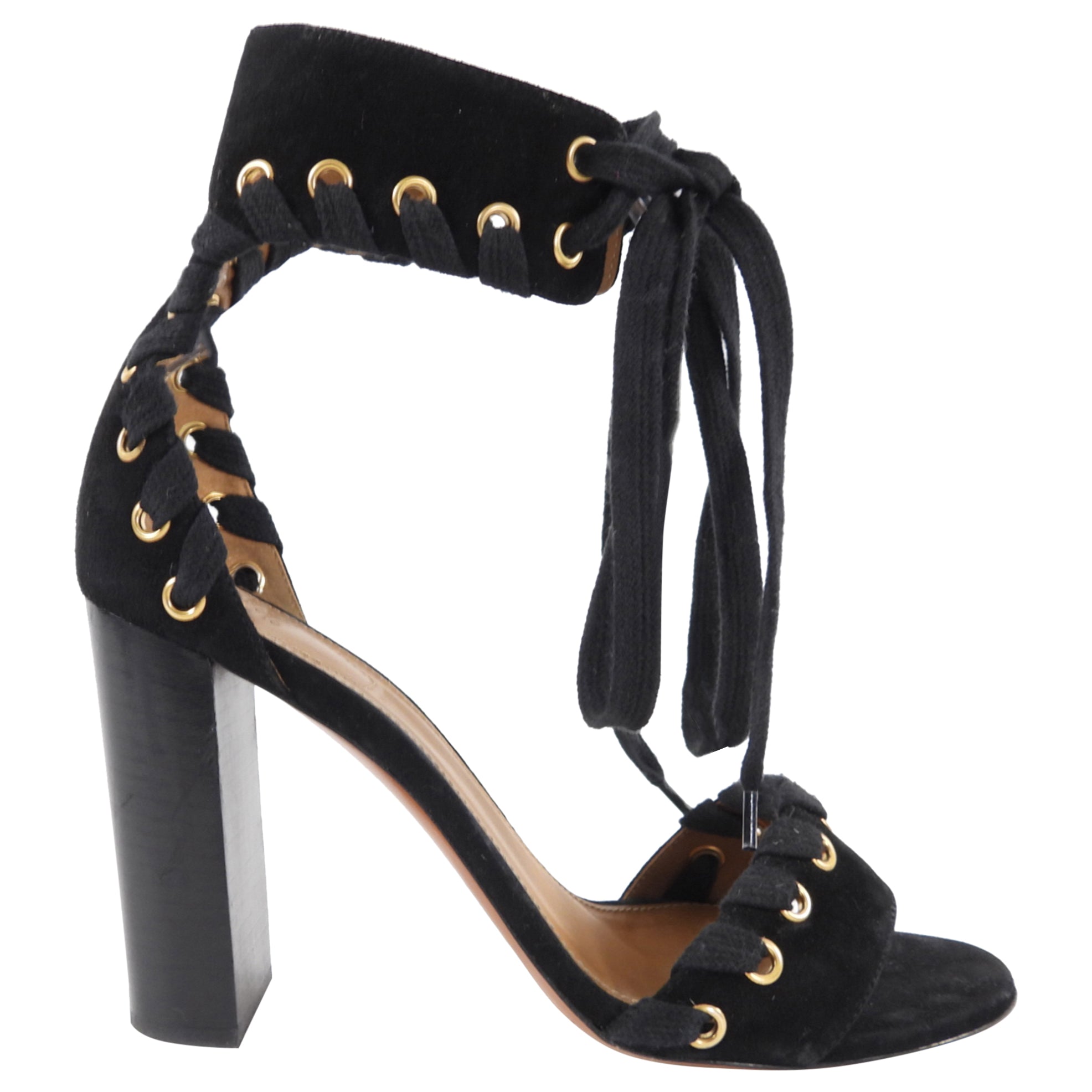 Chloe Black Suede Block Heel Grommet Sandals - Women's Size 38 / US 8 - Comfortable Dressy Summer Shoes for Weddings & Date Nights