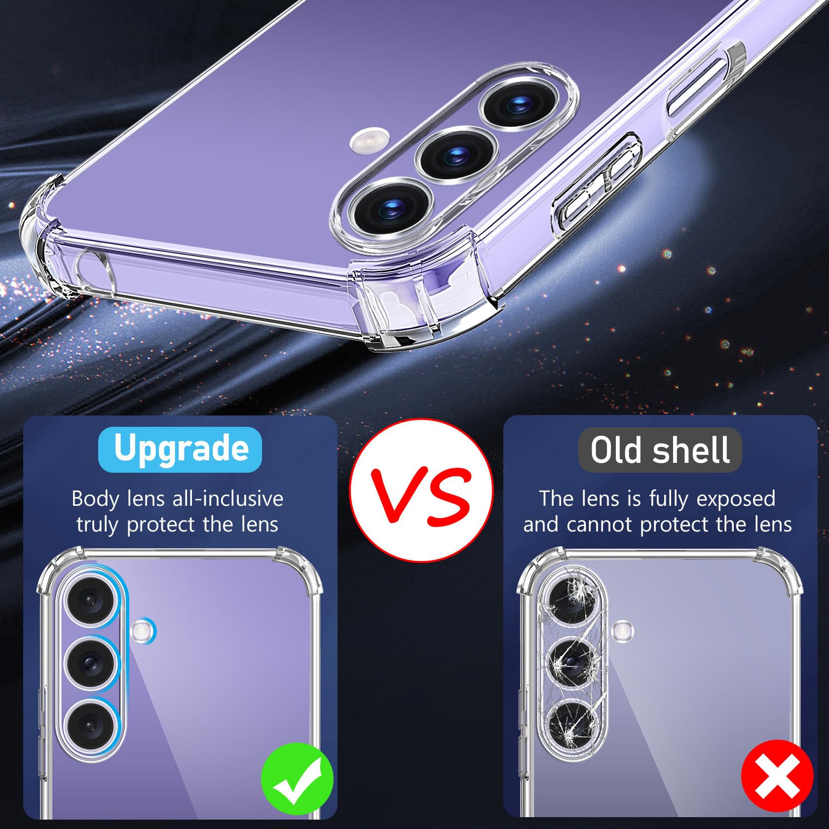 FLLAO Shockproof Case Compatible with Samsung Galaxy S24 5G with 2-Pack Tempered Glass Screen Protectors - Slim Flexible TPU Silicone Bumper Case with Reinforced Corners, Clear (Perfect for Daily Use, Work & Travel Protection)