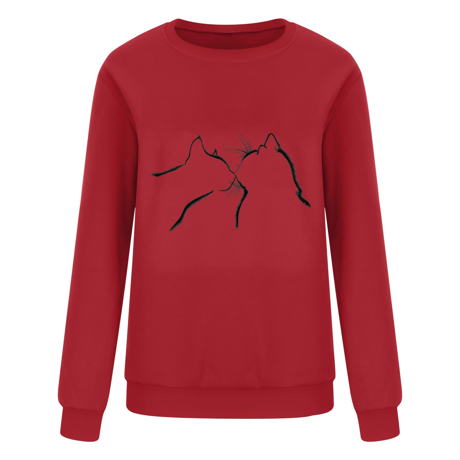 Women's Cute Cat Print Sweatshirt - Long Sleeve Pullover Round Neck T-Shirt Blouse - Loungewear & Casual Wear (Sizes Small-5XL) - Perfect for Everyday Wear, Lounge Relaxing, and Street Fashion