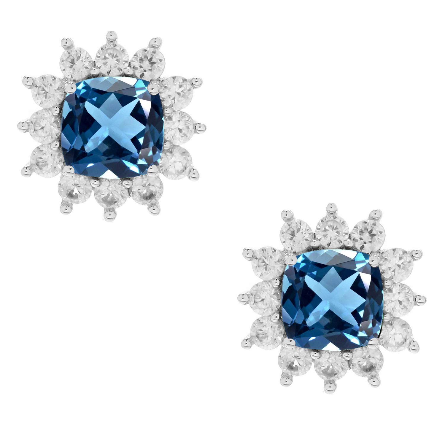 V3Jewelry 925 Sterling Silver Earrings - Cushion Cut Gemstone Stud Earrings with Halo Design for Women | Anniversary Gift for Her | Perfect for Weddings, Parties & Everyday Wear