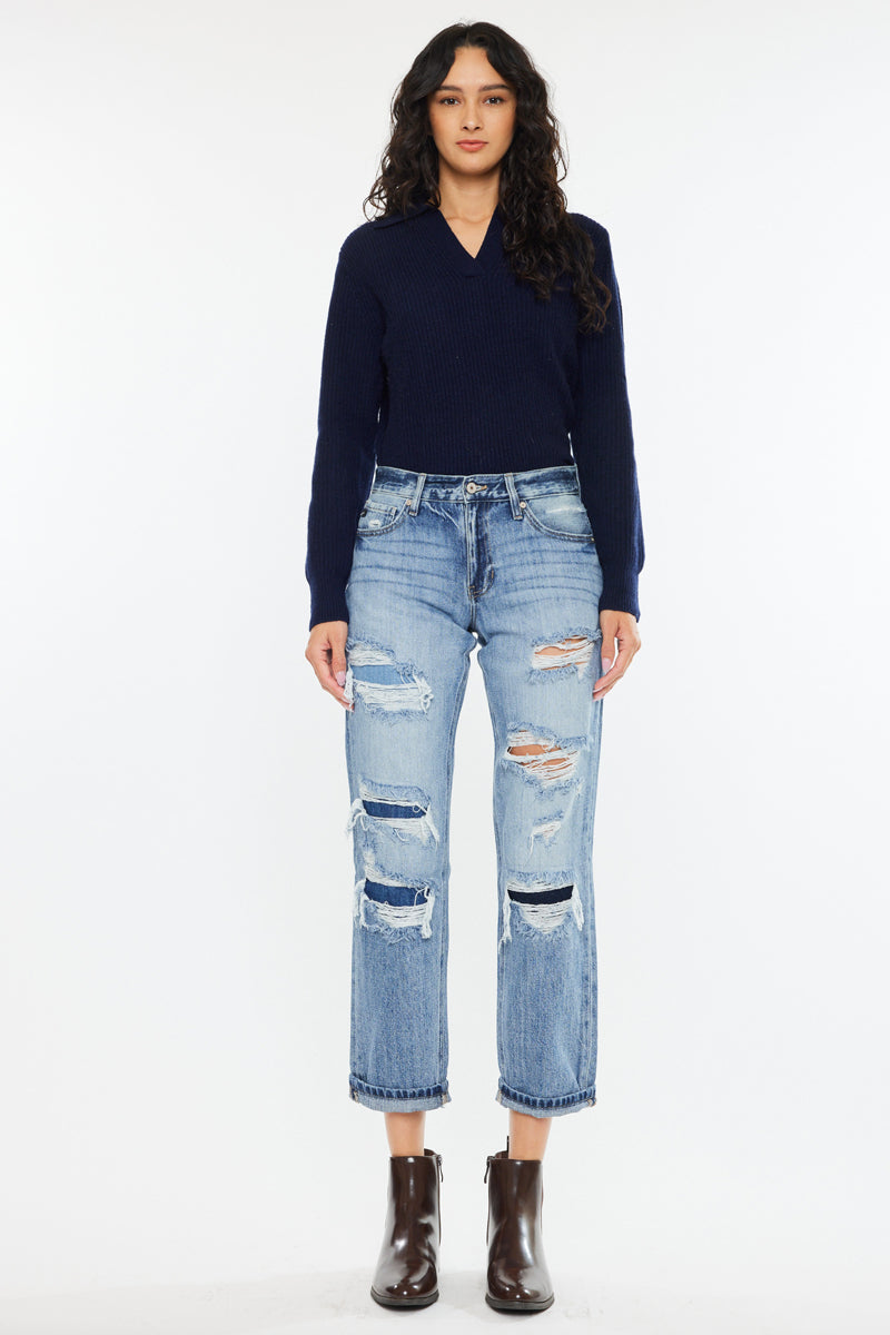 Nicola High Rise Boyfriend Jeans for Women - Comfortable Stretch Denim Pants with Relaxed Fit | Perfect for Casual Outfits, Streetwear & Everyday Wear