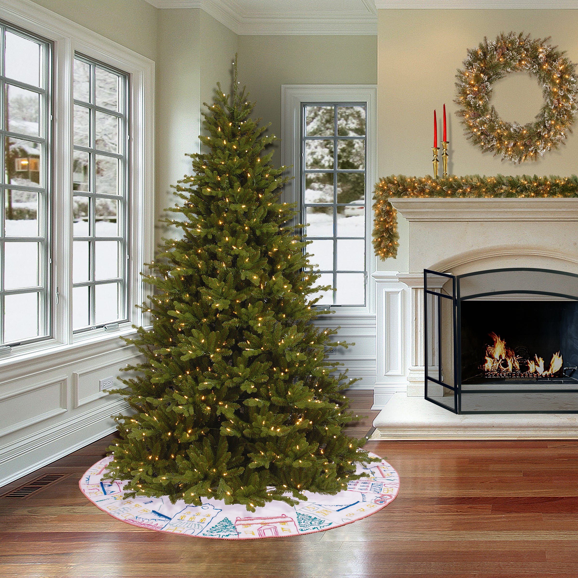 52 Inch HGTV Home Collection Christmas Tree Skirt with Festive Village Scene - Perfect for Holiday Decorations & Family Gatherings