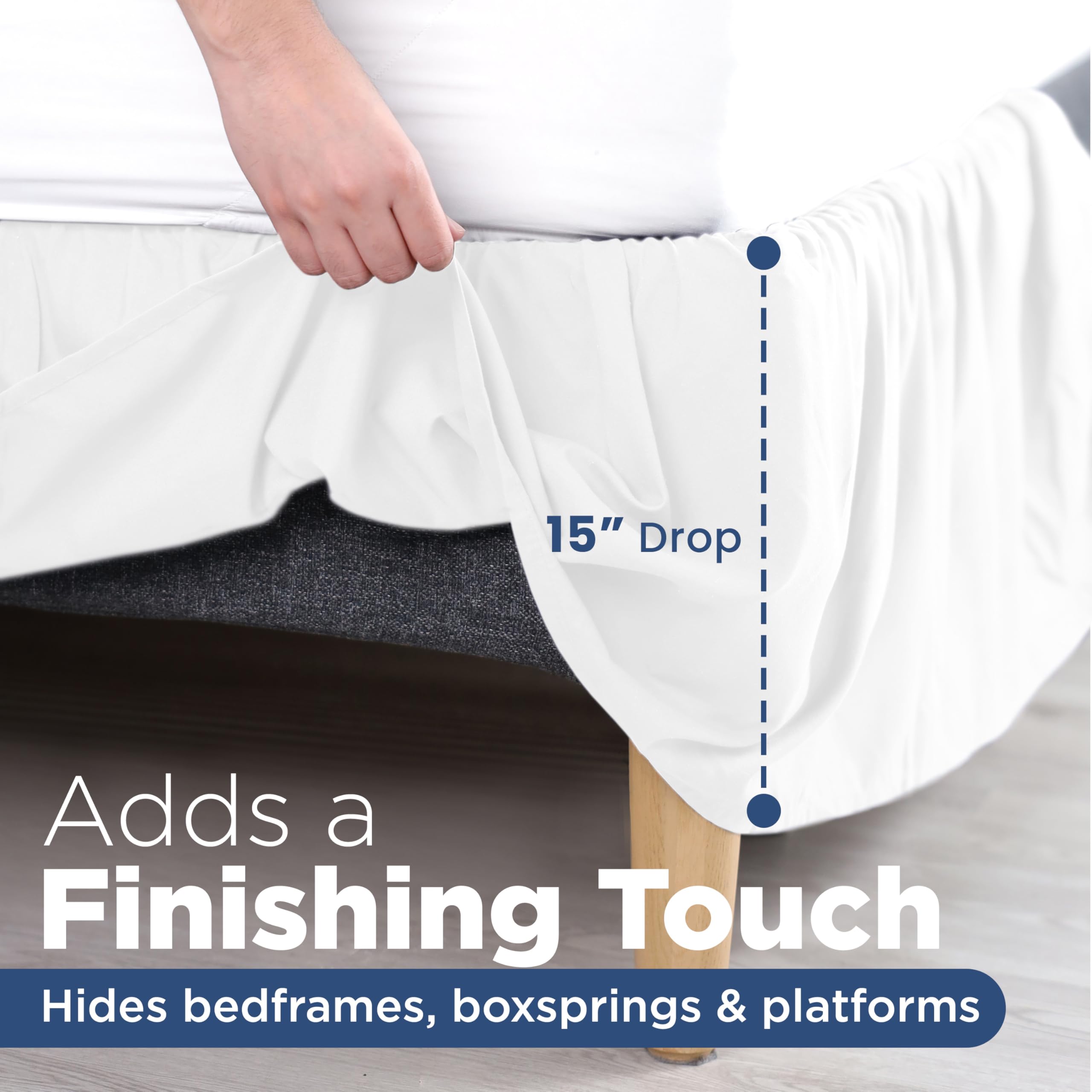 Martex Twin Ruffle Bed Skirt - 15 Inch Drop Microfiber Bedskirt | Easy Fit Hotel Quality White Bed Skirt for Twin Beds | Perfect for Guest Rooms, Dormitories & Luxury Bedroom Decor