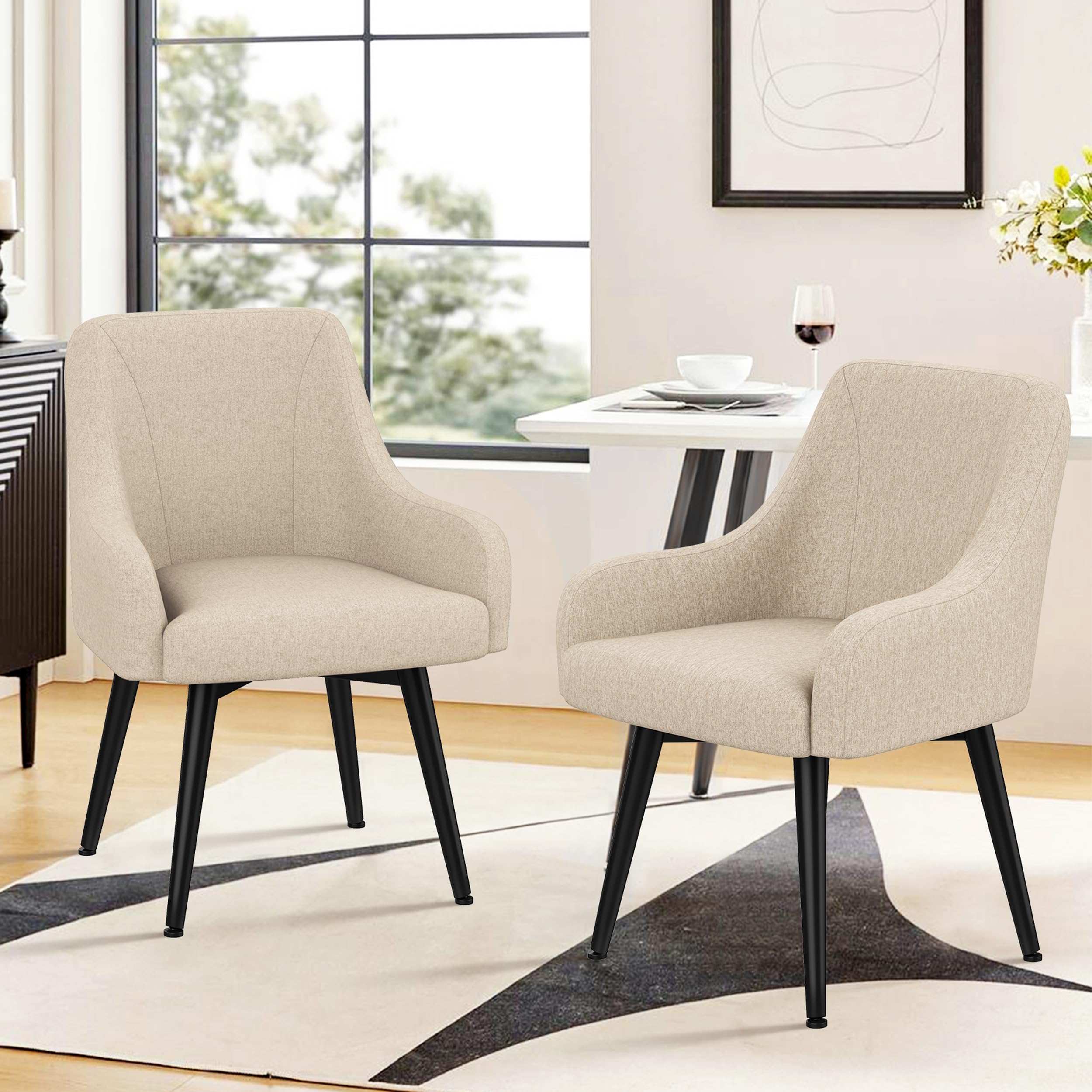 Yongchuang 2-Piece Swivel Dining Chairs with Arms - Upholstered Modern Accent Armchairs for Living Room, Office & Desk - Beige Home Furniture | Perfect for Dining Rooms, Home Offices & Lounge Areas