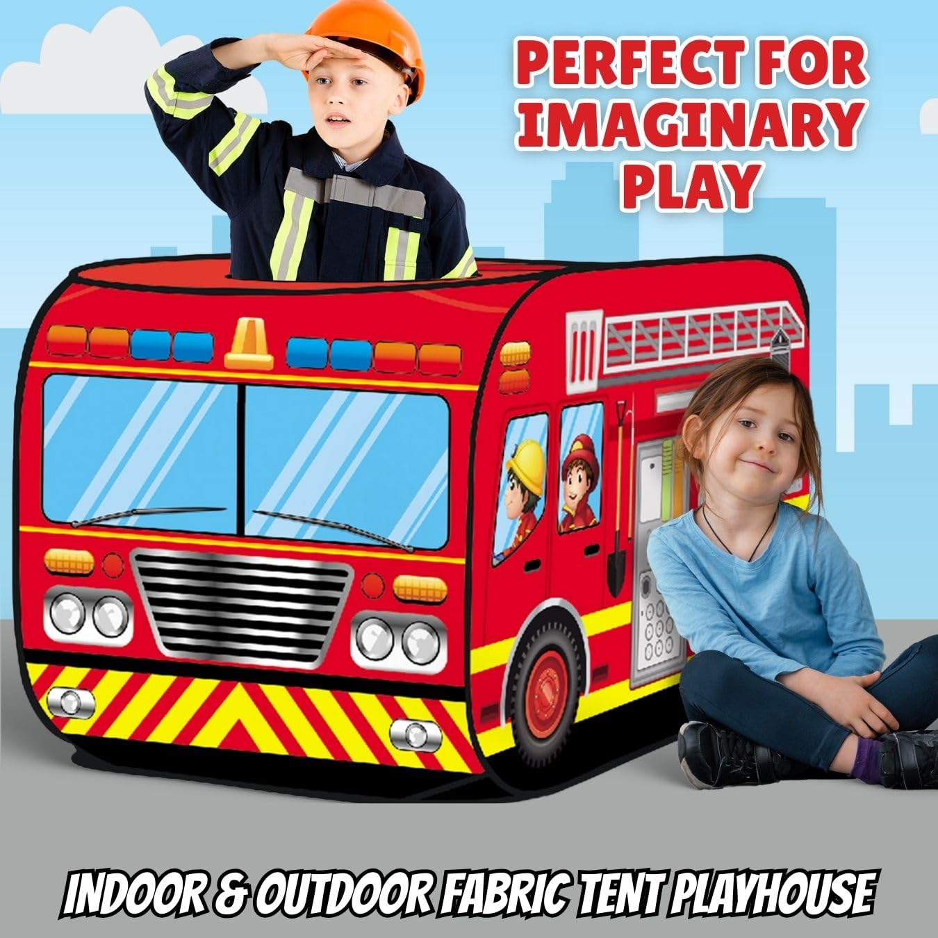 Fire Truck Pop Up Play Tent for Kids - Foldable Indoor & Outdoor Playhouse Toy for Toddlers, Boys & Girls | Perfect for Pretend Play, Birthday Gifts & Backyard Adventures