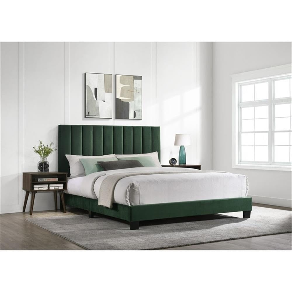 Picket House Furnishings Colbie Upholstered Queen Size Platform Bed Frame with Built-in Nightstands - Modern Bedroom Furniture for Small Spaces & Guest Rooms