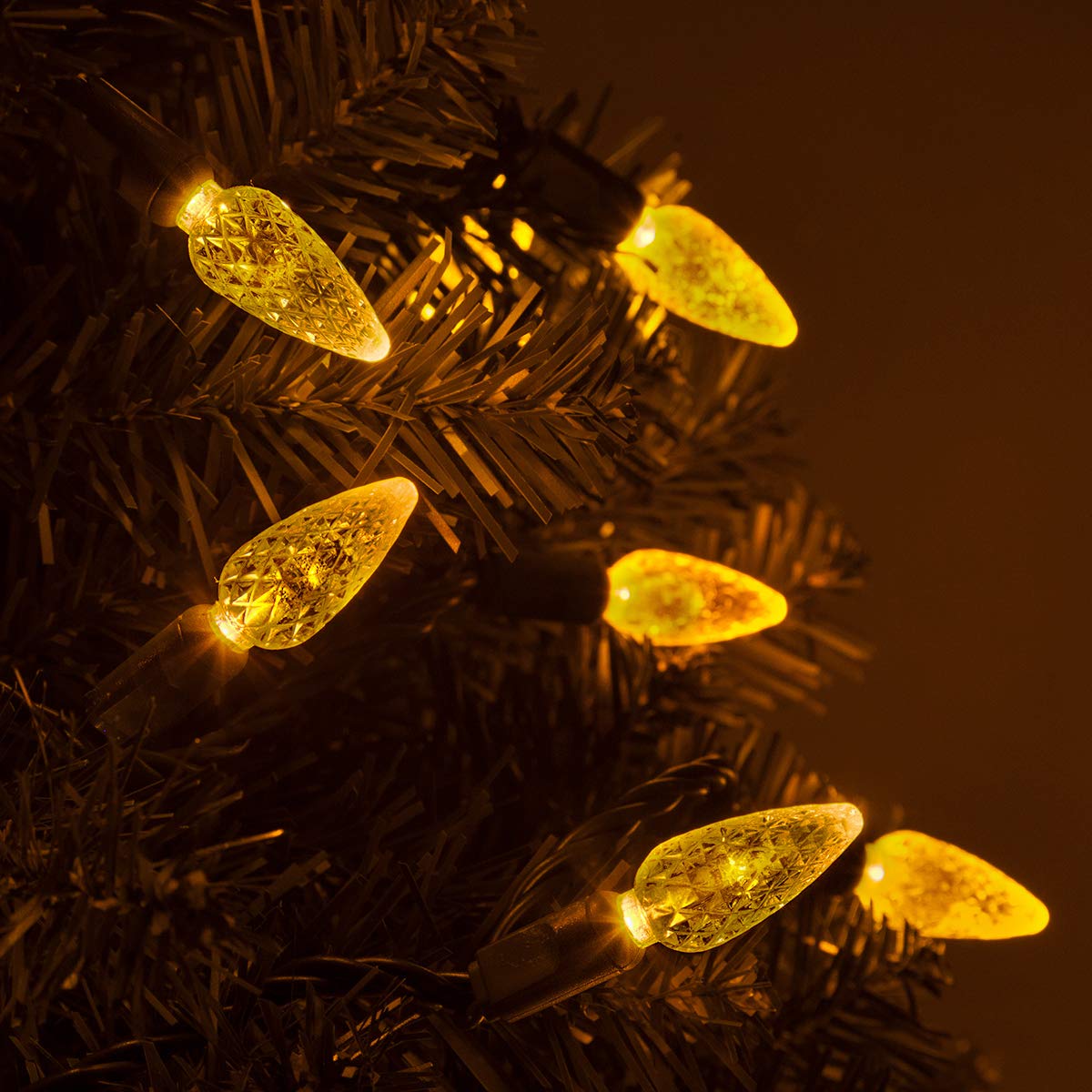 70 C6 Gold LED Christmas Lights - 24 Ft Indoor & Outdoor String Lights for Bedroom, Dorm, Tree & Holiday Decor | Wintergreen Lighting