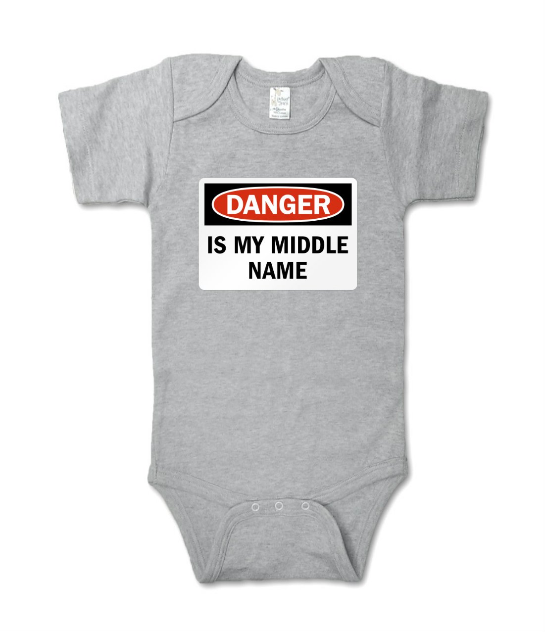 Danger is My Middle Name Baby Shirt & Bodysuit - Funny Infant Onesie for Boys & Girls - Perfect for Playdates, Birthday Parties & Photo Shoots