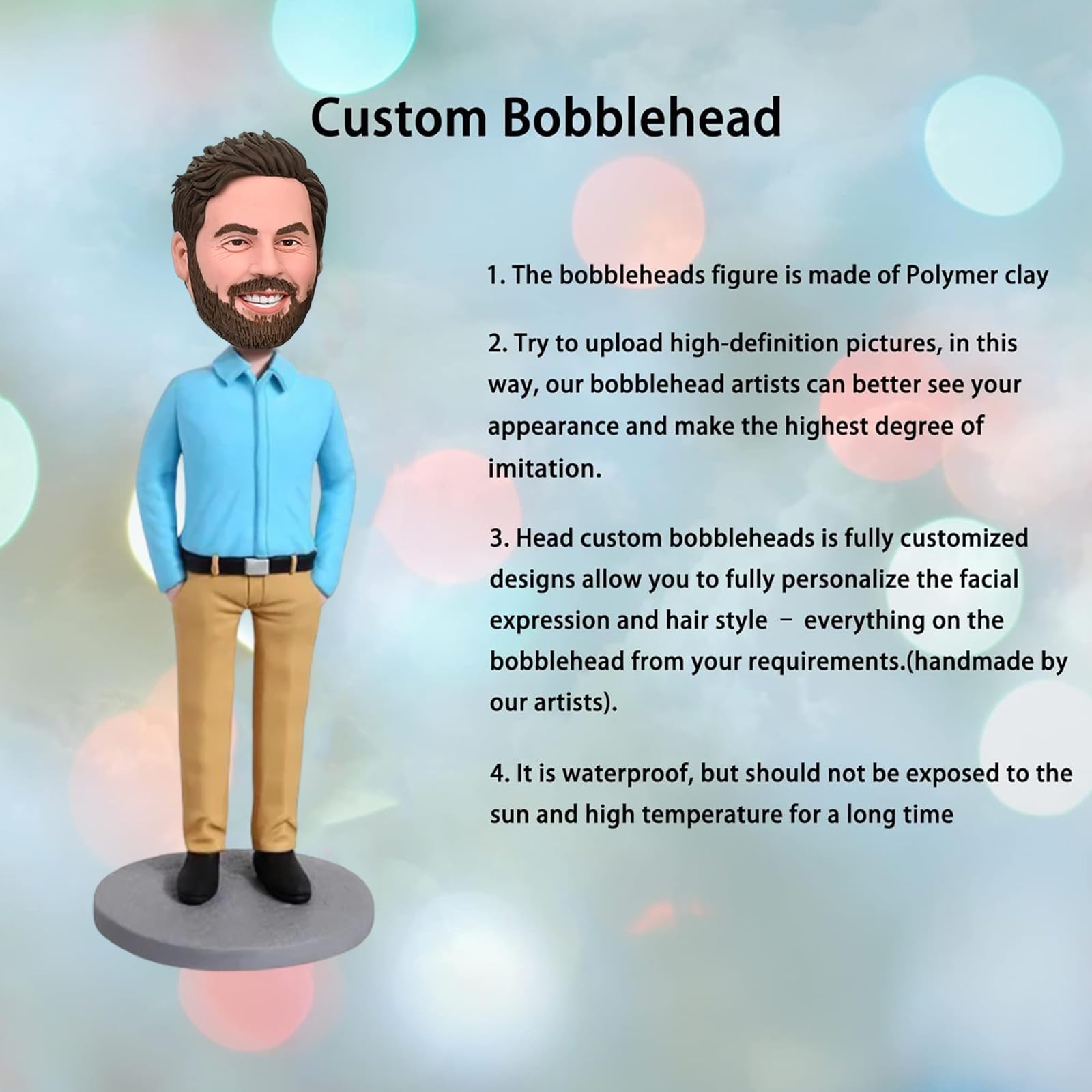 Custom Bobblehead Figurine - Personalized Handmade Clay Sculpture from Photo - Funny Gifts for Dad, Men's Birthday - Fully Customizable Blue Suit Doll - Unique Gag Gift for Father's Day, Retirement, Office Decor & Collectibles
