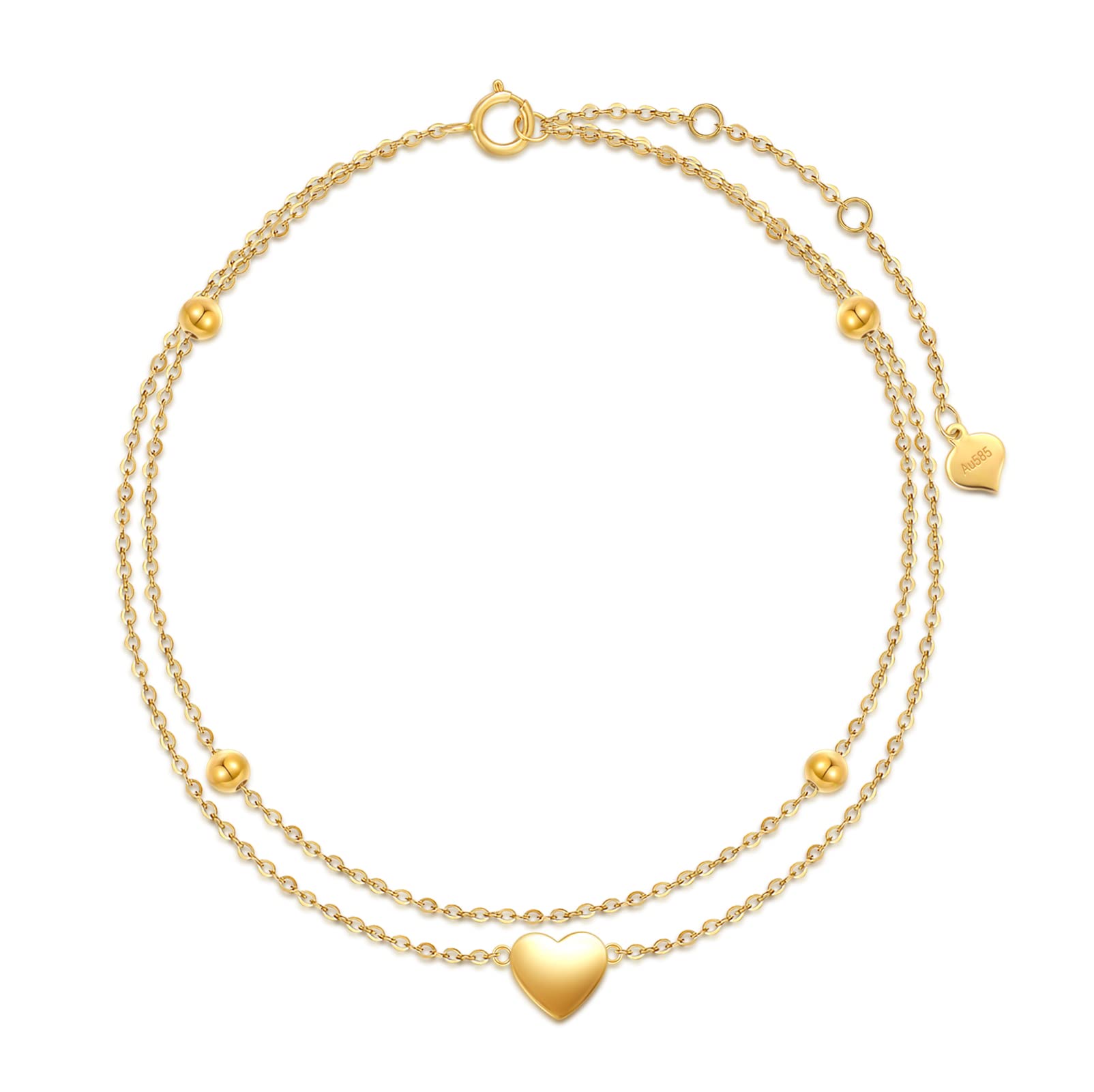 14K Solid Gold Heart Anklet for Women - Real Gold Layered Ankle Bracelet Fine Jewelry for Anniversary, Birthday Gift for Her, Wife, Mom, Girlfriend (8''+2'' Extender) - Perfect for Everyday Wear, Date Nights & Special Occasions