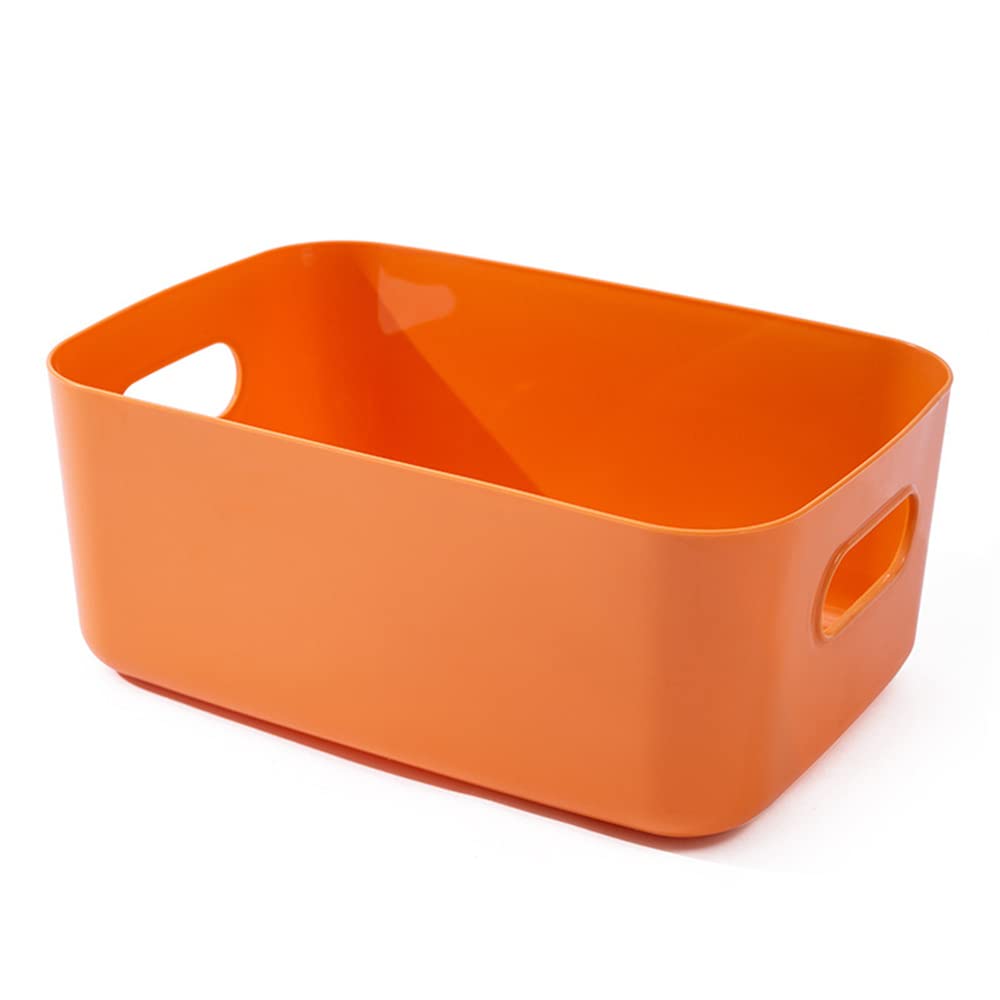 Colorful Plastic Storage Box with Handles - Organize Socks, Cosmetics for Bathroom & Kitchen (M, Orange)