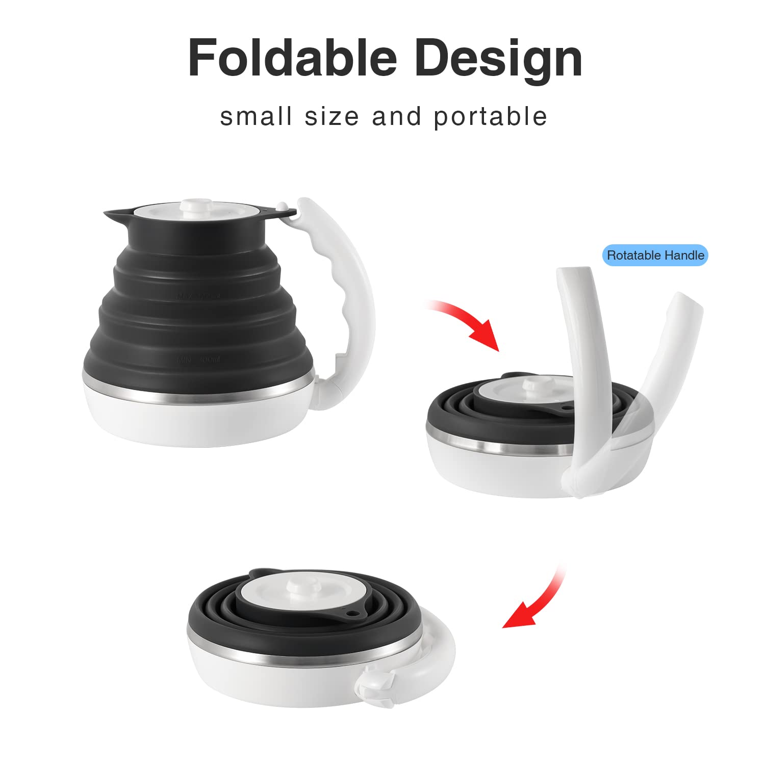 Ultra-Thin Food Grade Silicone Travel Foldable Electric Kettle - 555ML, Variable Temperature Control, Dual Voltage (110V-220V), Auto Shutoff, Boil-Dry Protection & Keep Warm - Perfect for Camping, Dorm Rooms, Office & International Travel (US Plug)