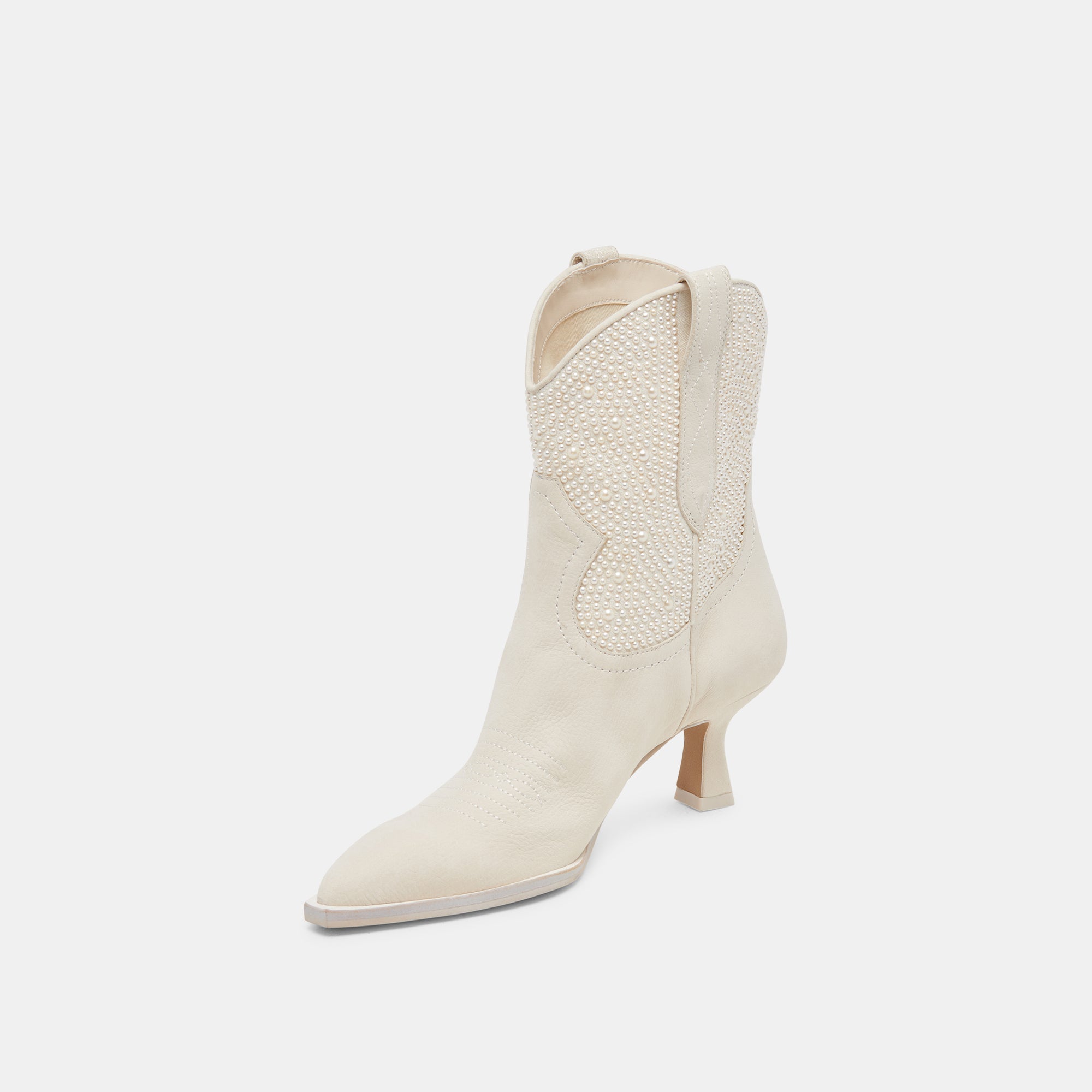 Angel Pearl Booties - Vanilla Pearls Embellished Women's Ankle Boots for Casual Outings & Special Occasions
