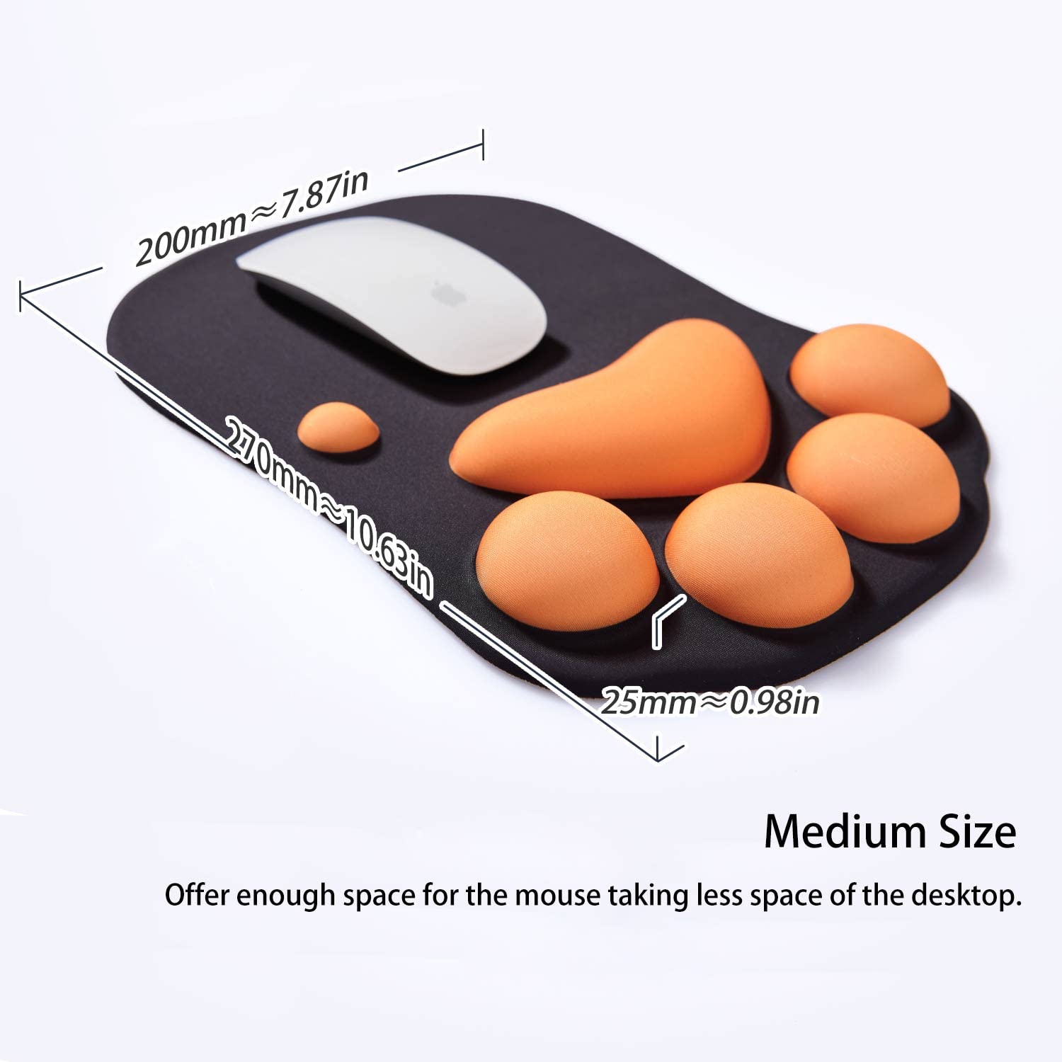 Ergonomic Cat Paw Mouse Pad with Wrist Support - Cute Kawaii Silicone Gel Mouse Mat for Home Office & Gaming (Black & Orange) - Perfect for Long Computer Work, Typing & Gaming Comfort