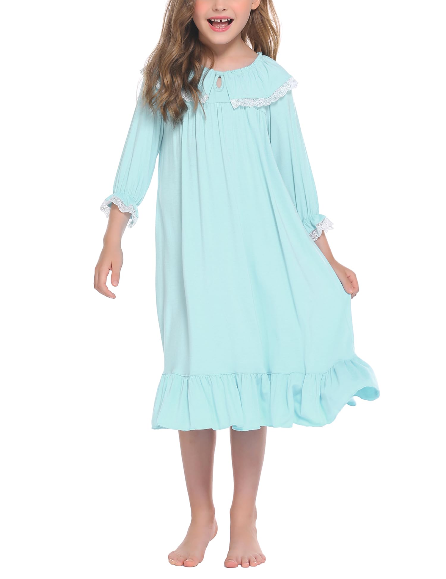 Ekouaer Girls Soft Princess Nightgown Sleep Shirt - Comfortable Cotton Pajama Dress for Kids Bedtime & Sleepovers
