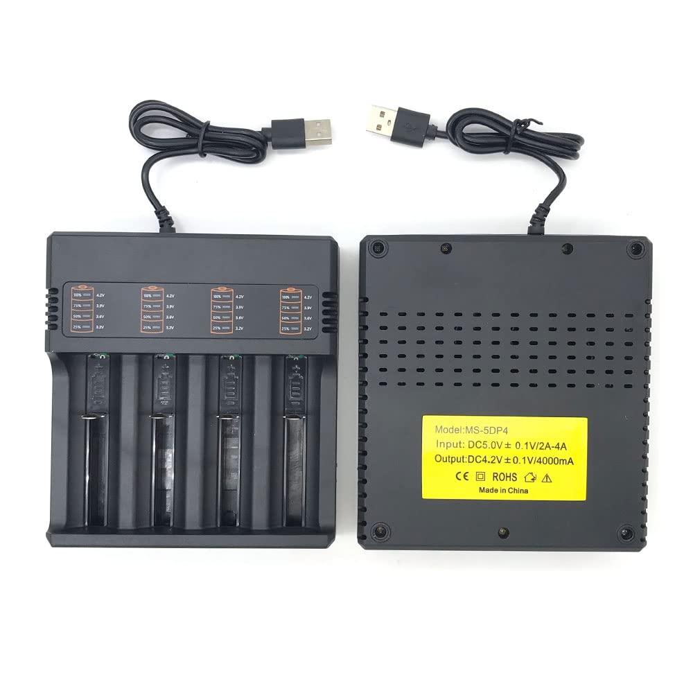 18650 26650 21700 USB Lithium Battery Charger - 4 Slot Fast Charger for 3.7V/4.2V Batteries | Perfect for Flashlights, Vape Mods & Power Tools
