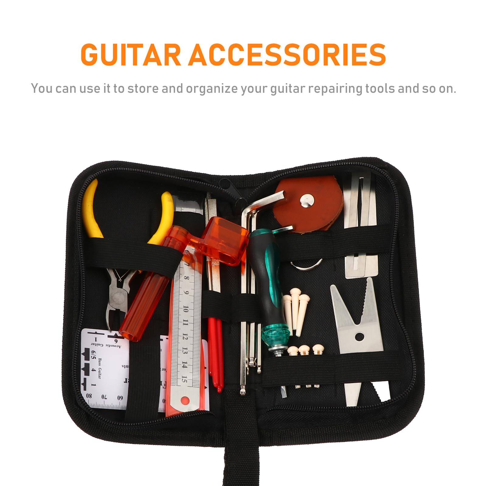 Foldable Guitar Accessory Organizer Bag - Black Storage Case for Picks, Strap, Capo & Strings | Easy Access Pockets | Perfect for Travel, Practice & Gig Storage