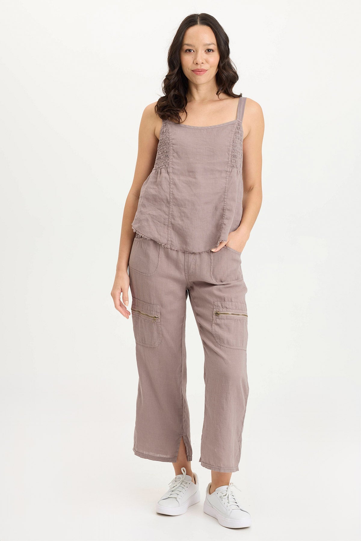 Fernley Linen Ruched Tank Top for Women - Breathable Summer Casual Blouse - Perfect for Beach, Vacation & Everyday Wear