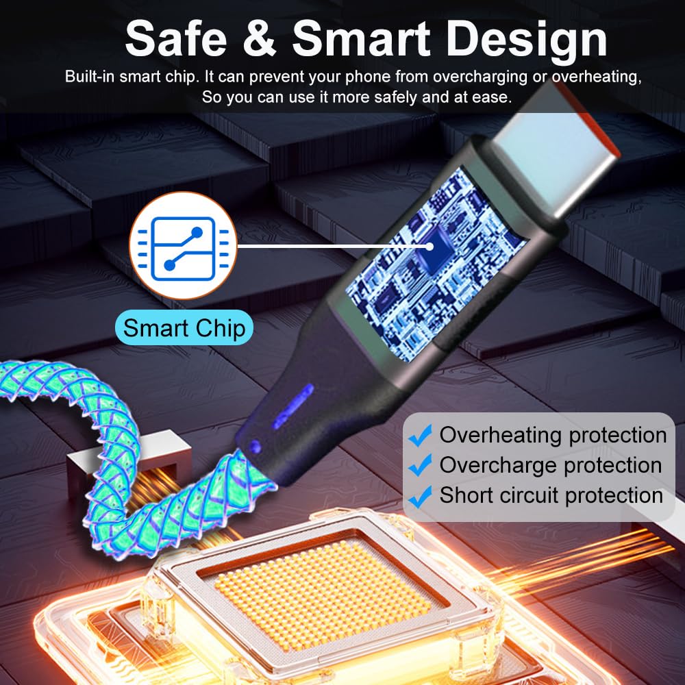 USB C to USB A Charger Cable 3.3ft with RGB LED Lights - Fast Charging Cord for iPhone 15 16 Pro Max Plus, iPad Air/Mini, Samsung Galaxy S24 S23, LG - Perfect for CarPlay, Gaming & Nighttime Charging