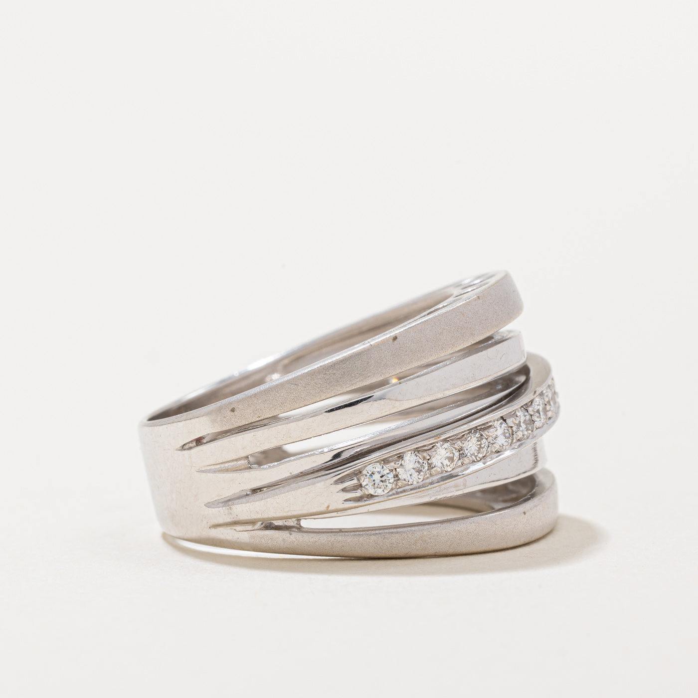 Italian Diamond Row Layered Ring | 0.36ctw Diamond Wedding Band | Size 9.25 | Elegant Stackable Ring for Anniversary, Engagement & Everyday Wear
