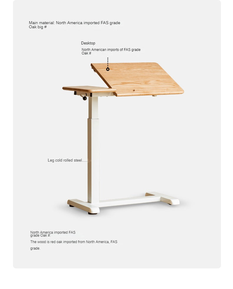 Solid Oak Wood Adjustable Height Folding Desk - Portable Home Office Workstation for Small Spaces, Dorm Rooms & Remote Work