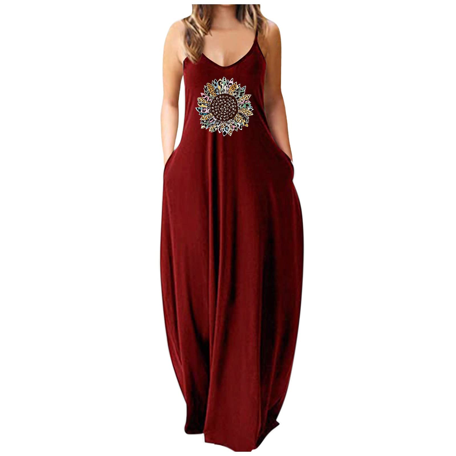Long Beach Sling Sundress - Women's Sleeveless Casual Maxi Dress with Floral Print | Perfect for Beach Vacations, Summer Outings & Boho Fashion