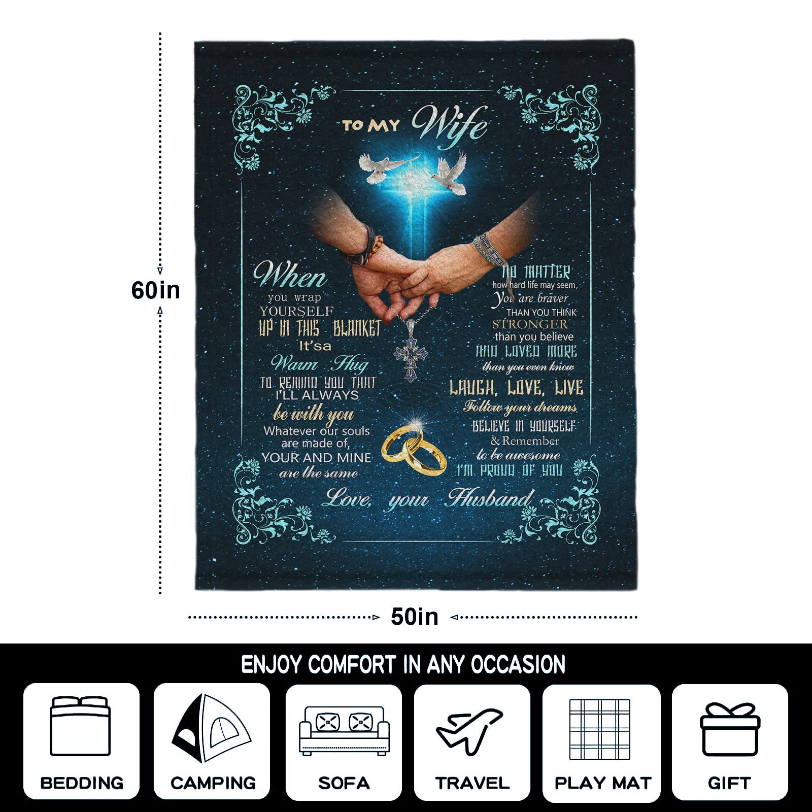 Personalized Anniversary Blanket for Wife - Romantic Birthday Gift from Husband, Valentine's Day Present - Soft Throw Blanket for Couch, Sofa & Living Room - Perfect for Snuggling, Movie Nights & Home Decor