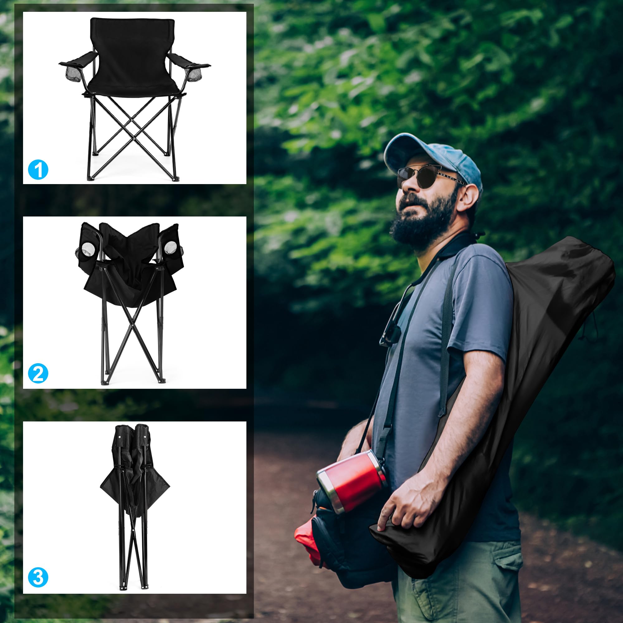 HaSteeL Foldable Camping Chair Set of 2 - Heavy Duty 275lbs Capacity Folding Chairs with Carrying Bags for Adults - Portable for Outdoor, Beach, Picnic, Travel, Hiking & Fishing - Perfect for Backyard, Camping Trips & Tailgating (Black & Blue)