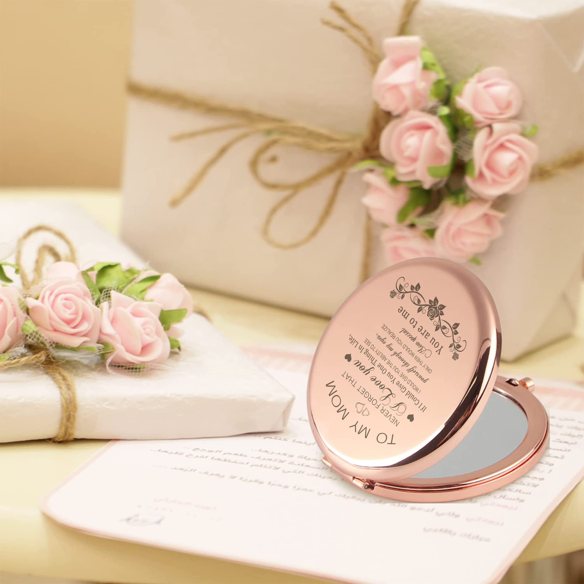GAOLZIUY Rose Gold Compact Mirror for Women - Elegant Gift for Mom, Birthday, Mother's Day, Wedding Anniversary - Perfect for Makeup, Travel & Purse