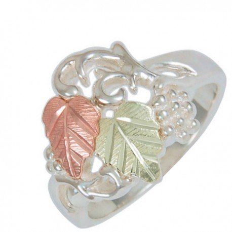 Sterling Silver Grape Leaf Statement Ring with 12k Green & Rose Gold Black Hills Gold Motif - Elegant Jewelry for Women, Perfect for Parties, Weddings & Special Occasions
