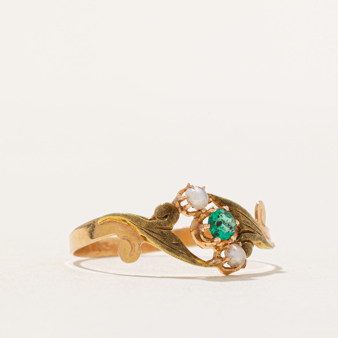 French Hallmarked Emerald & Pearl Ring - 0.12ct Genuine Emerald & 2.00mm Pearl - Size 7.75 - Elegant Jewelry for Women - Perfect for Weddings, Anniversaries & Special Occasions