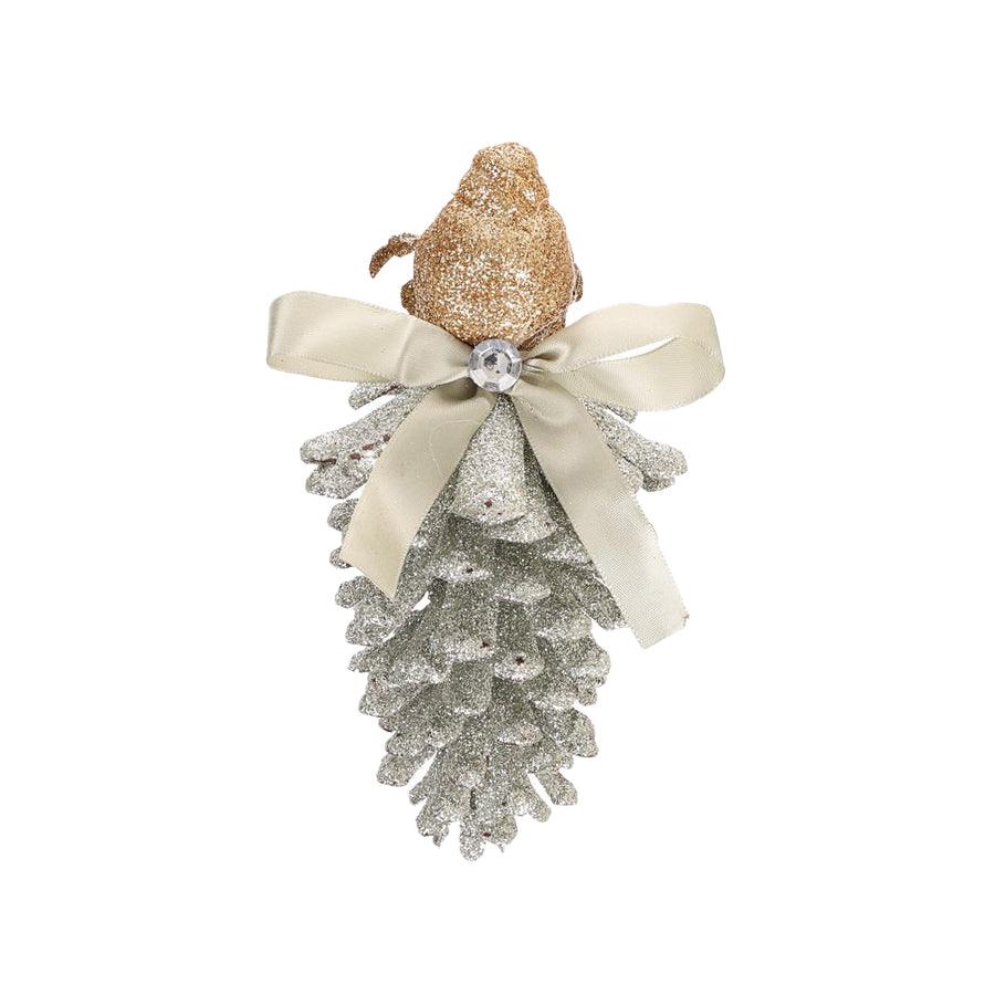 HARMONIER Christmas Mini Ornament 17cm - Pine Cone Design in Gold/Silver (30g) - Perfect for Holiday Tree Decorations, Gift Wrapping & Festive Home Decor