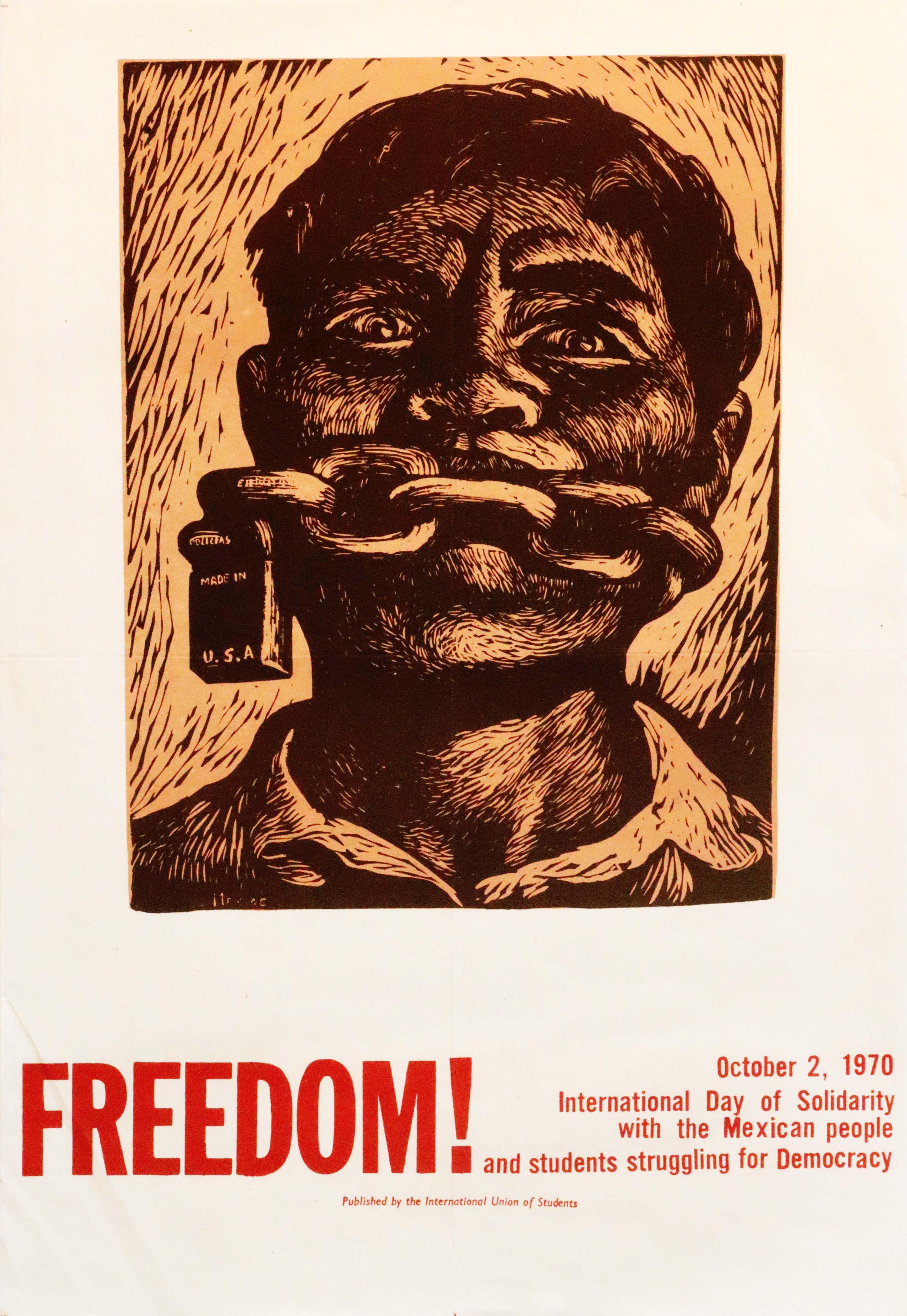 1970 Student Poster - International Day of Solidarity with the Mexican People - Vintage Political Memorabilia for History Enthusiasts & Collectors - Perfect for Home Decor, Classroom Displays & Historical Exhibitions