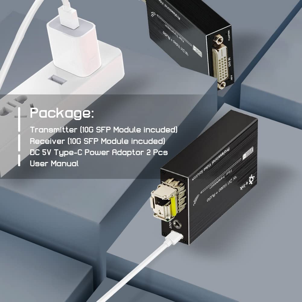 4K DVI Fiber Extender - Ultra HD DVI to Fiber Optic Converter, 20km Single-Mode DVI Video Transmitter with External Stereo Audio Support - Perfect for Long-Distance Digital Signage, Conference Rooms & Industrial Video Transmission