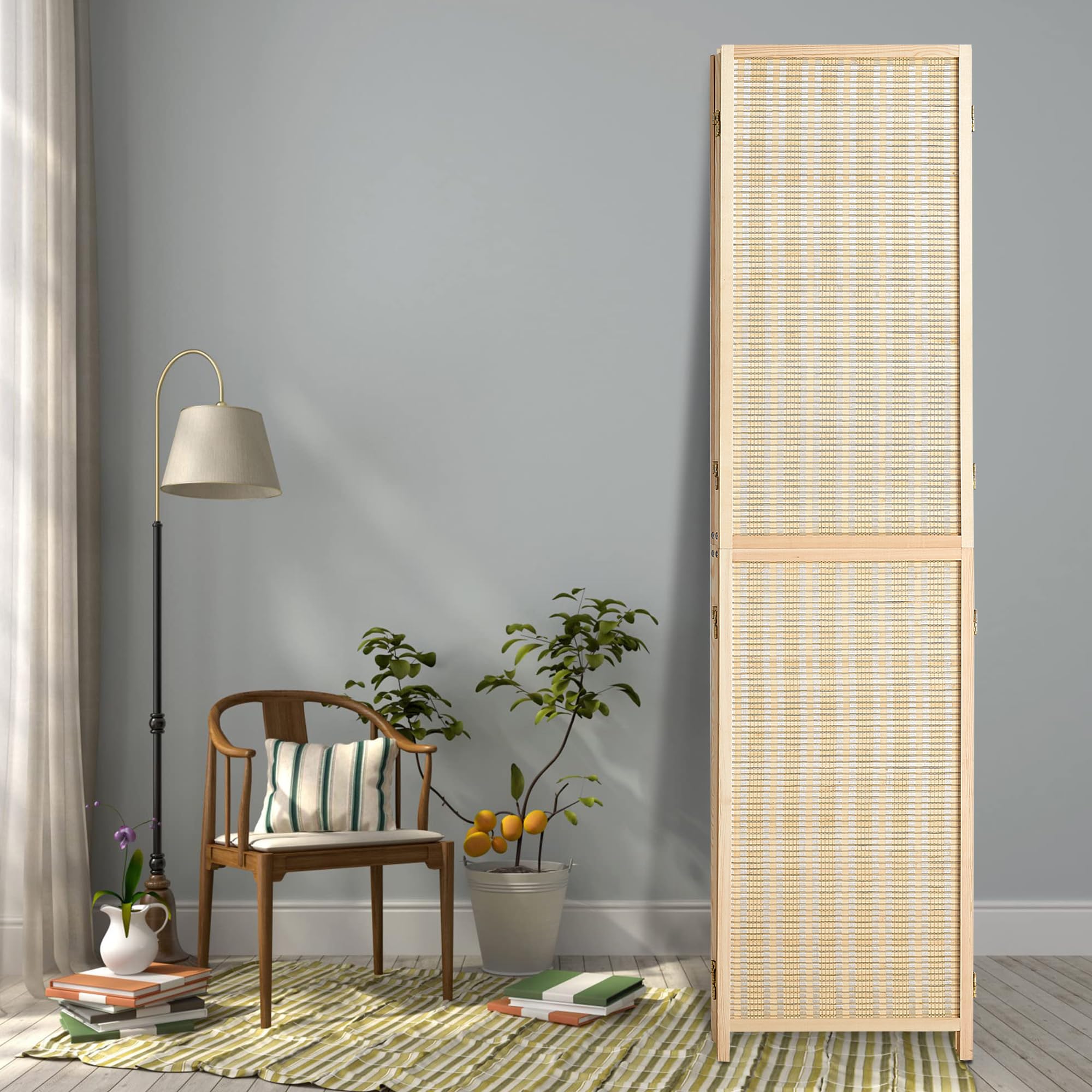 Duraspace 4 Panel Bamboo Room Divider - 6ft Tall Folding Privacy Screen for Home & Office - Portable Freestanding Wall Partition with Sturdy Double Hinge - Perfect for Room Separation, Bedroom Privacy, and Event Decoration
