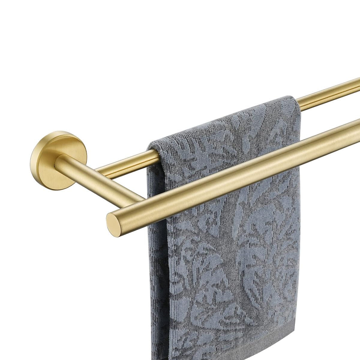 24 Inch Brass Gold Bath Towel Rack - JQK Double Towel Bar for Bathroom, 304 Stainless Steel Thickened 0.8mm Wall Mount Towel Holder in Brushed Gold (27.16 Inch Total Length, Model TB100L24-BG) - Perfect for Spa, Hotel, and Home Bathroom Decor